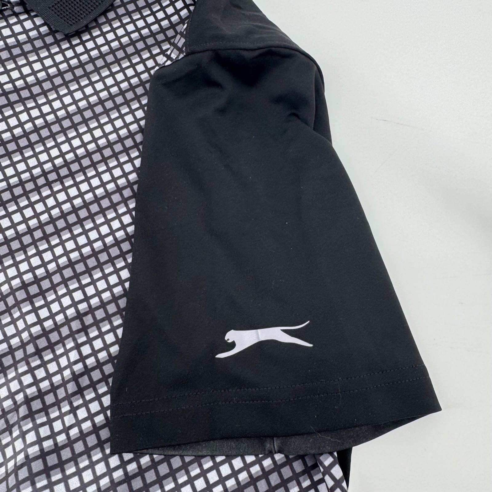 Slazenger Men's Golf Polo Shirt Black Grey Geometric Size S