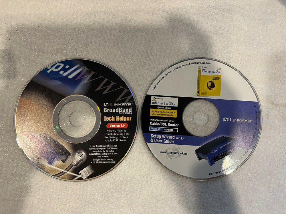 2 Linksys Instant Broadband Cable/DSL Router Setup CDs for Model No. BEFSR41