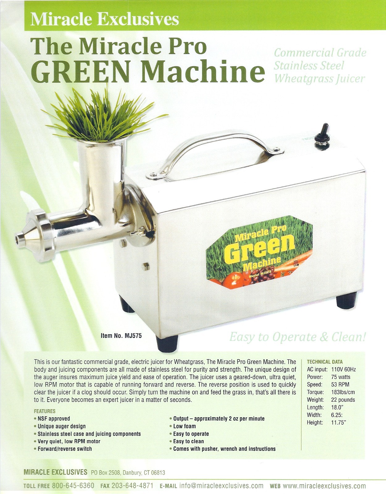 USED Miracle Pro Green Machine MJ575 Wheatgrass Juicer: Small body Dent