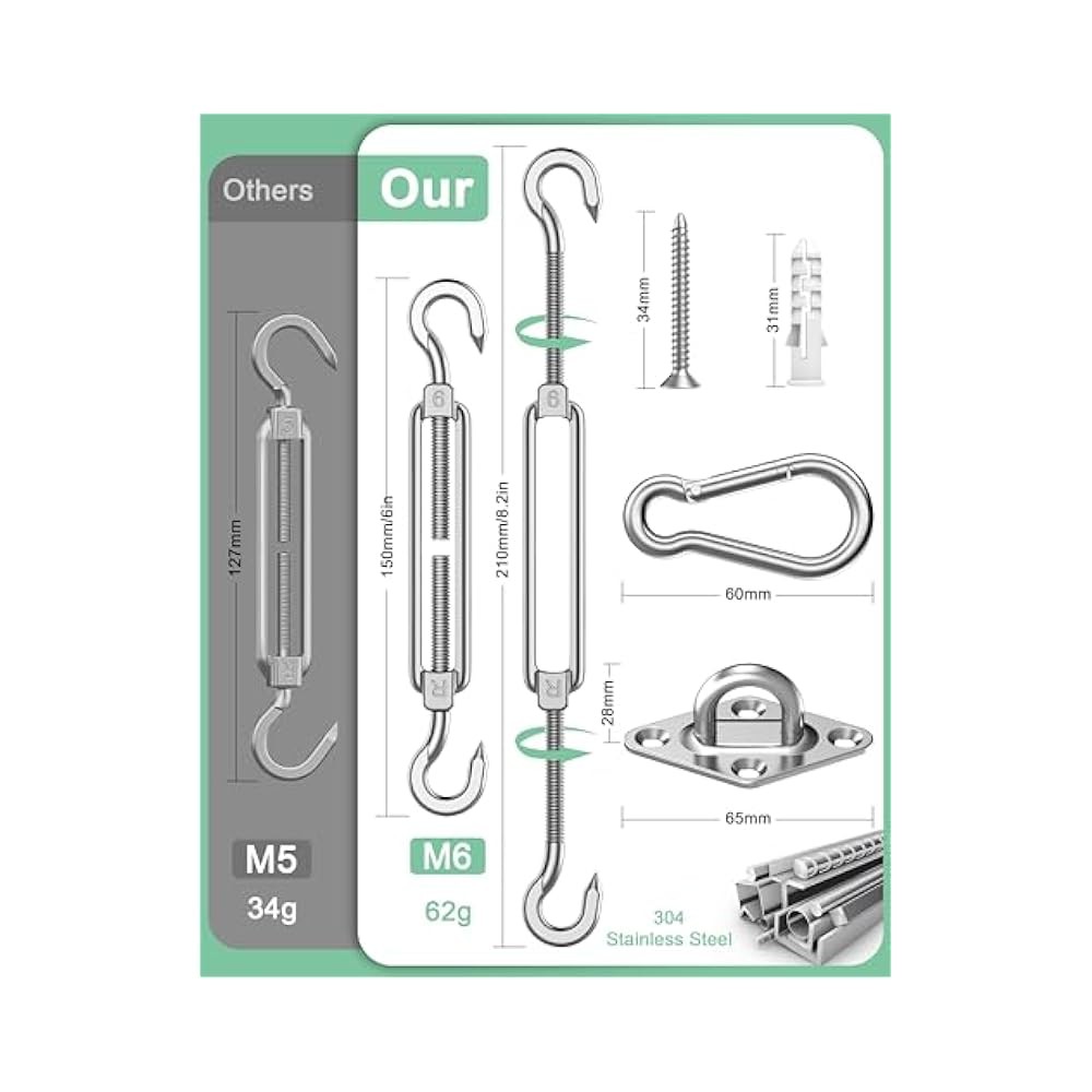 Outdoor Canopy Shade Kit, Includes Turnbuckles, Hooks & Mounting Hardware