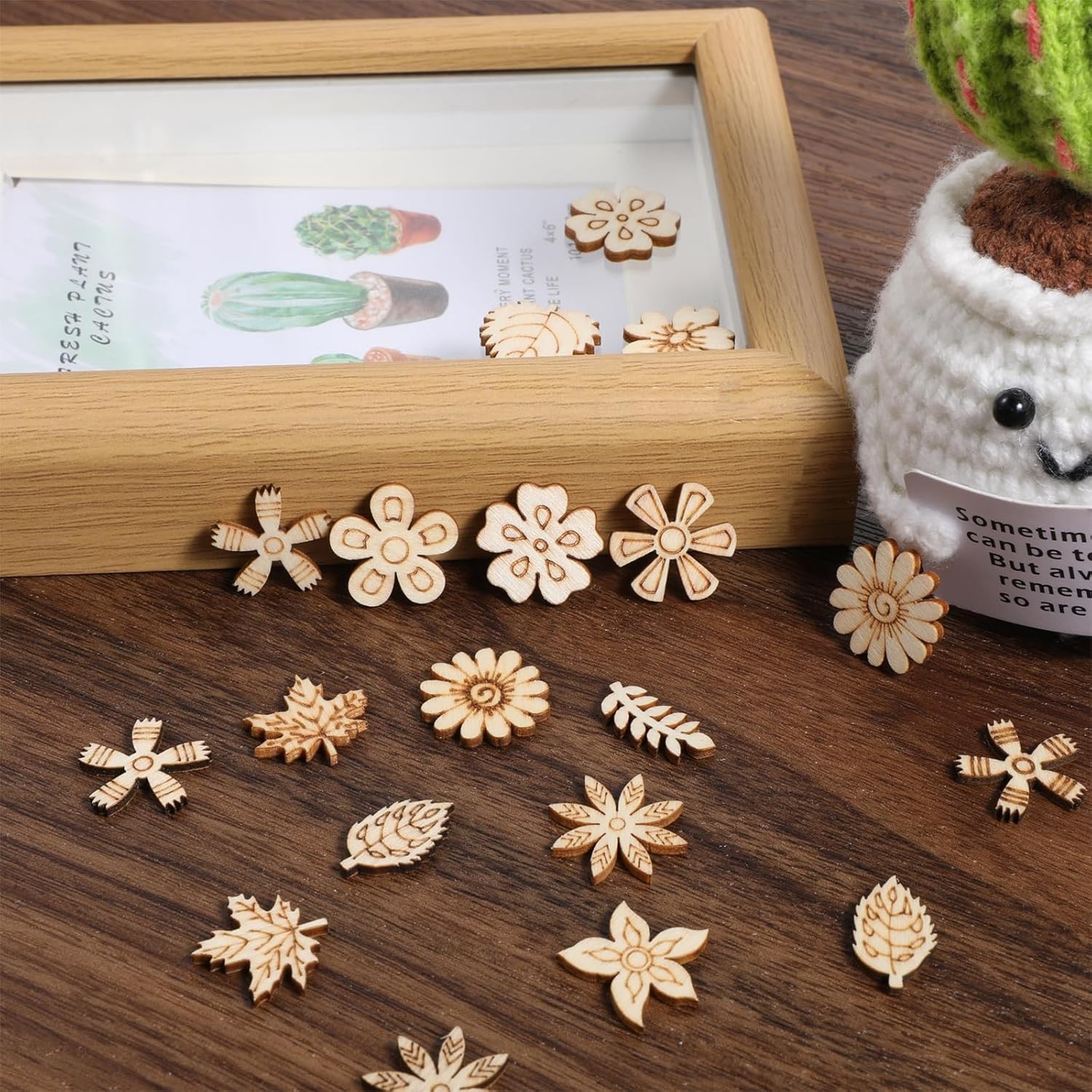 100 Pcs Poplar Wood Mini Flowers DIY Crafts Cutouts Embellishments