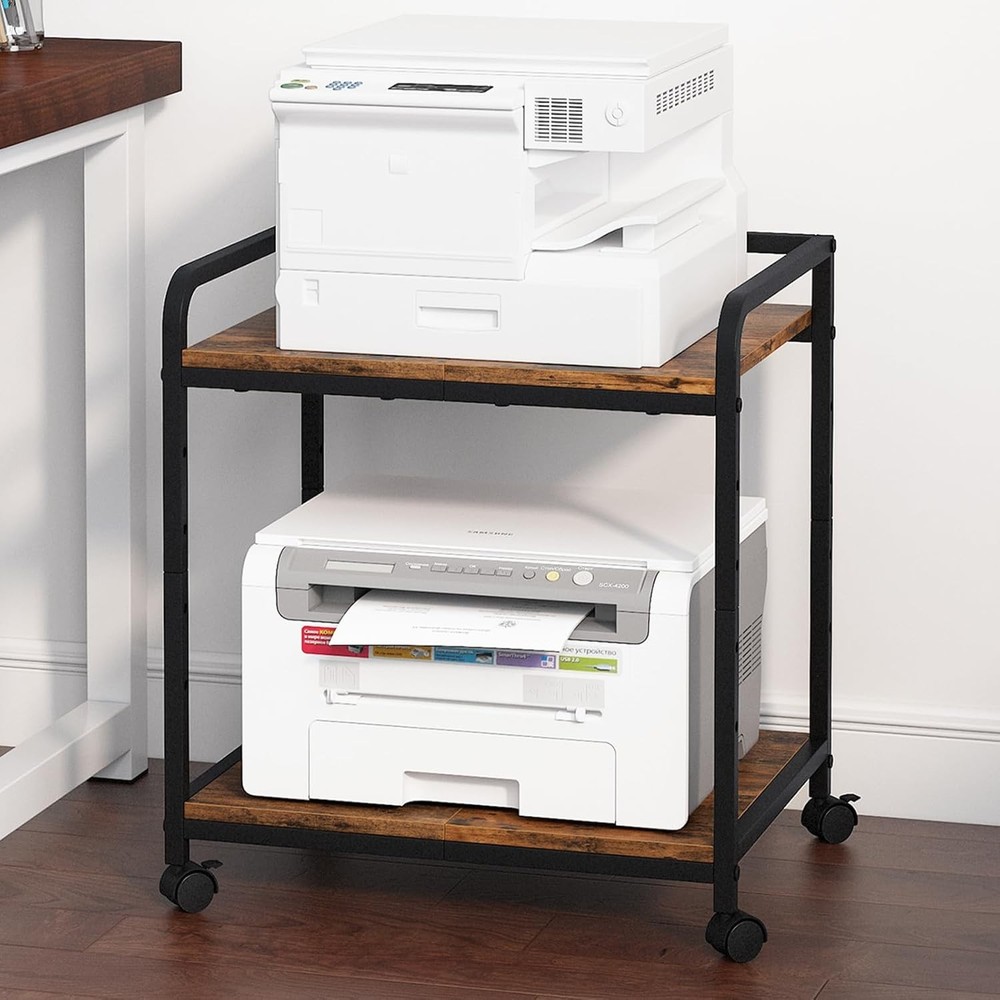 21"x15.8" Large Printer Stand W/ Storage 2-Tier Under Desk Printer Table Rolling