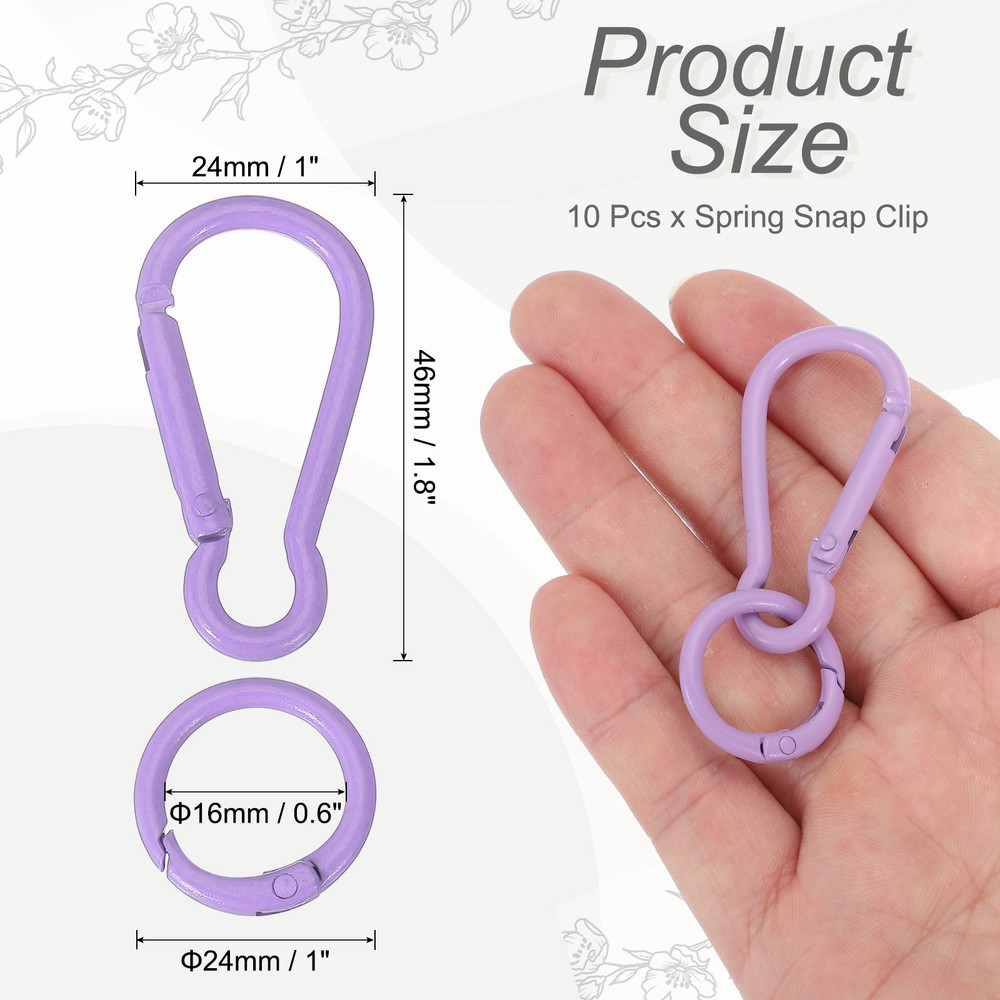 10 Pcs Spring Snap Clip, Candy Color Spring Snap Keychain Hook, Purple