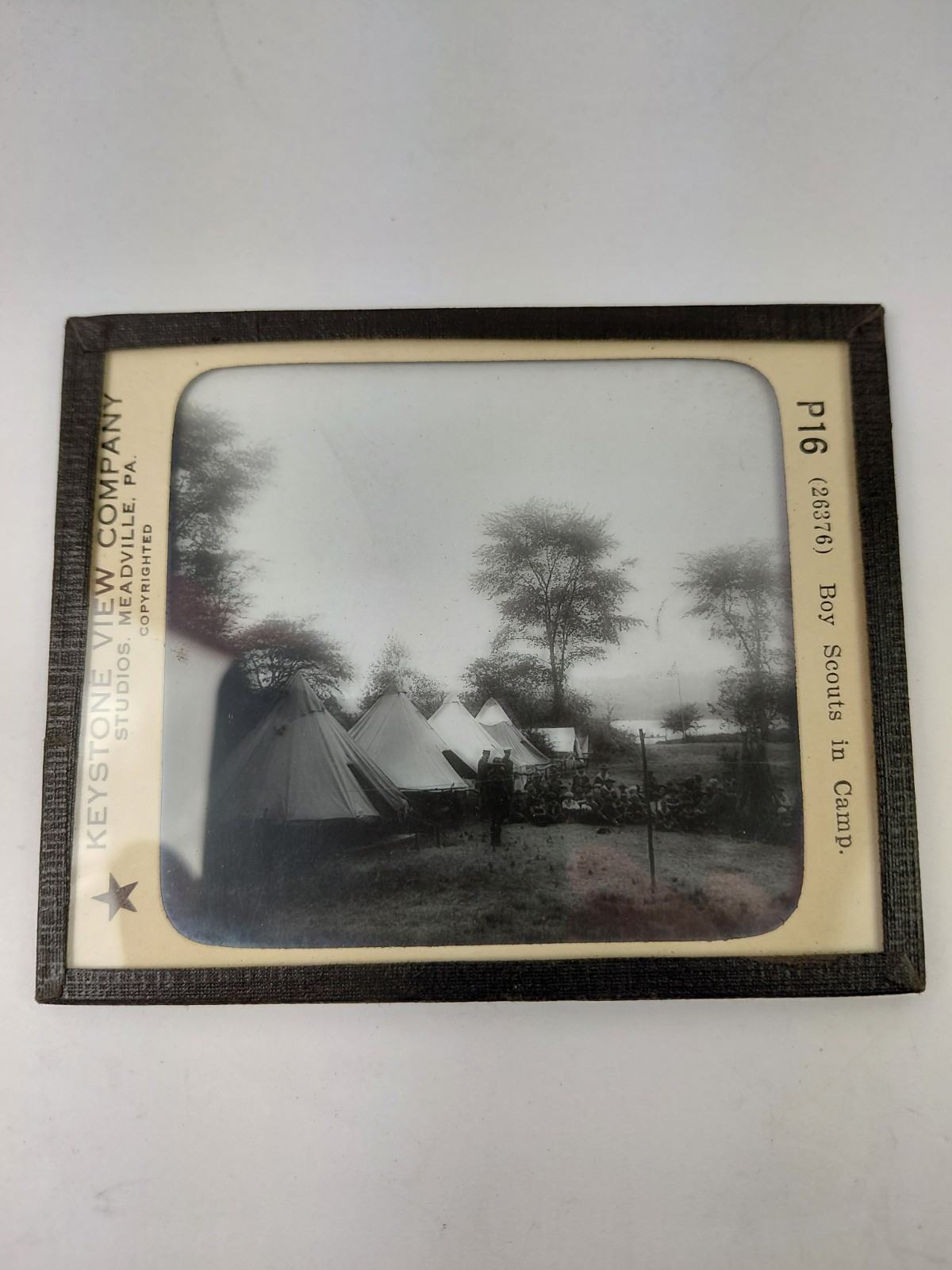 Magic Lantern Glass Slide Photo Keystone P16 Boy Scouts In Camp