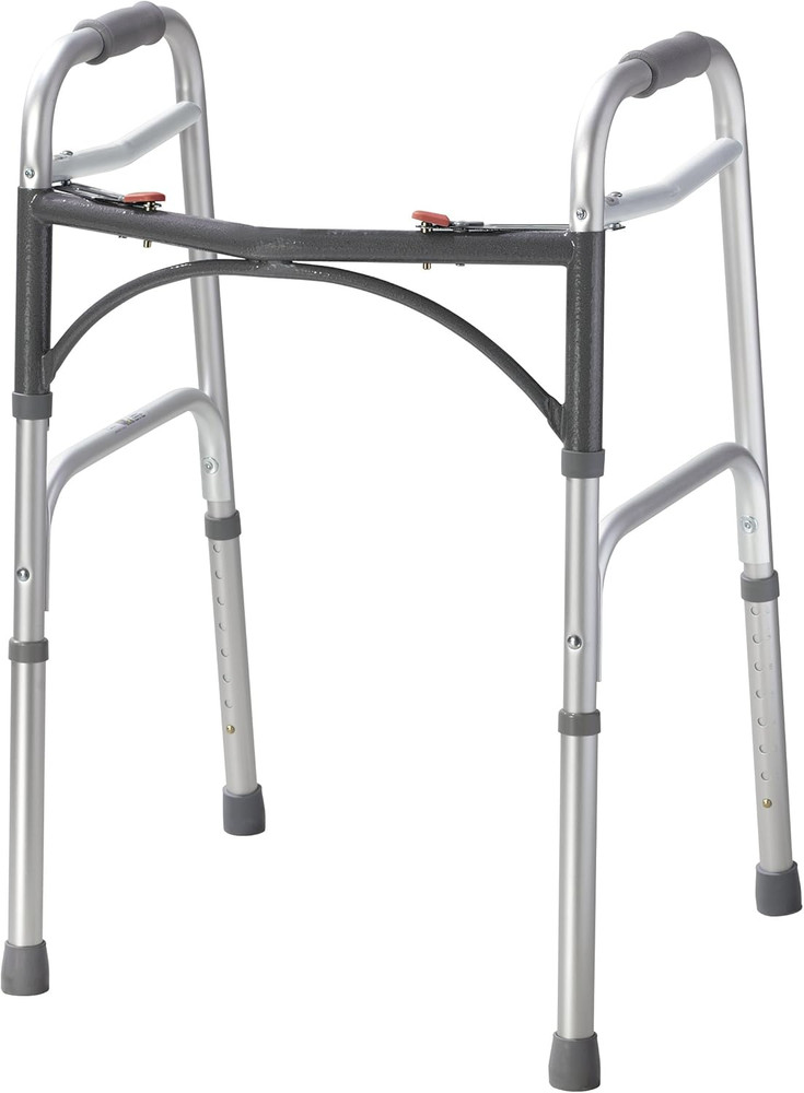 2-Button Standard Foldable Walker for Seniors & Adults - Adjustable Legs - Light
