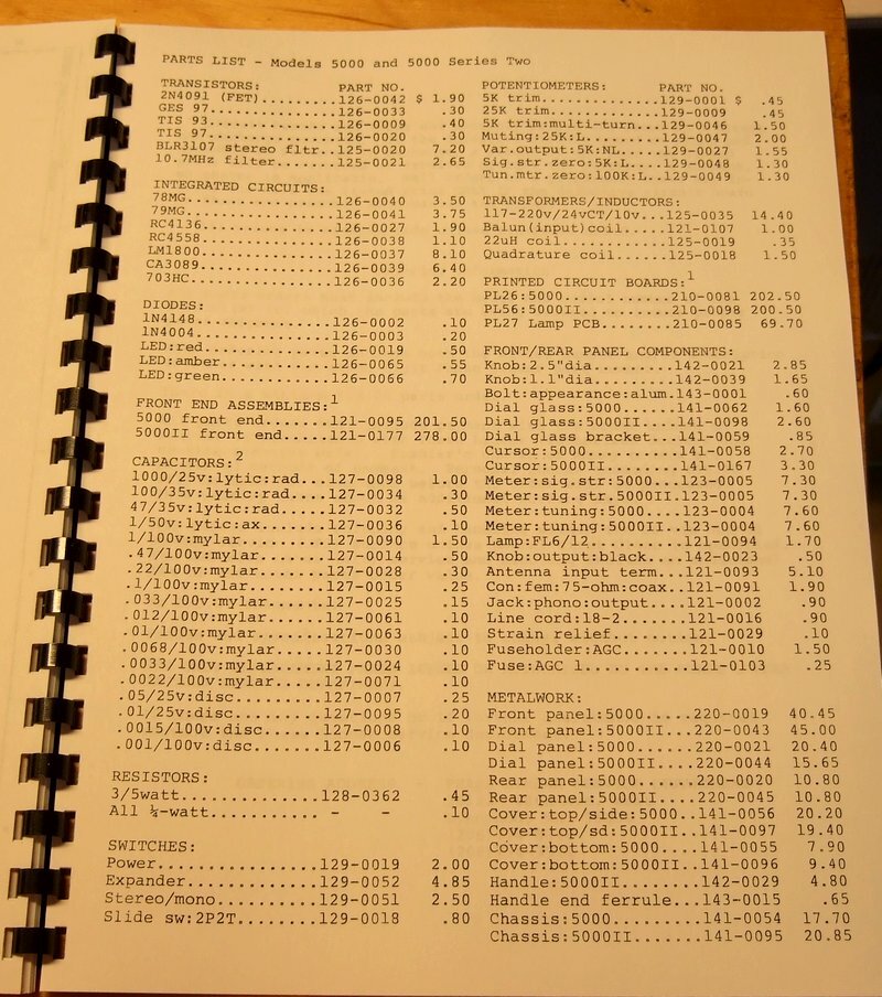 Phase Linear 5000 Stereo FM Tuner PL service manual has Service Center tech data