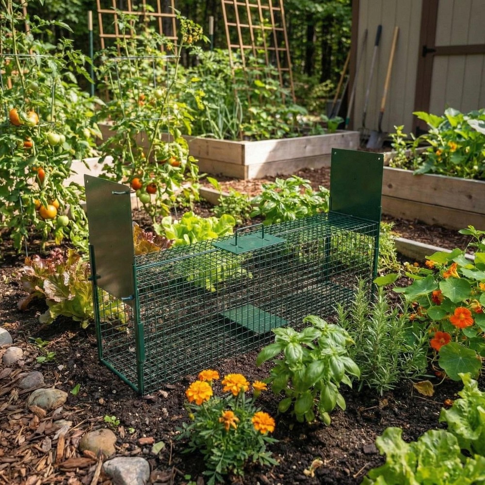 39" 2-Door Live Animal Trap Cage with Handle & Sensitive Trigger, Collapsible