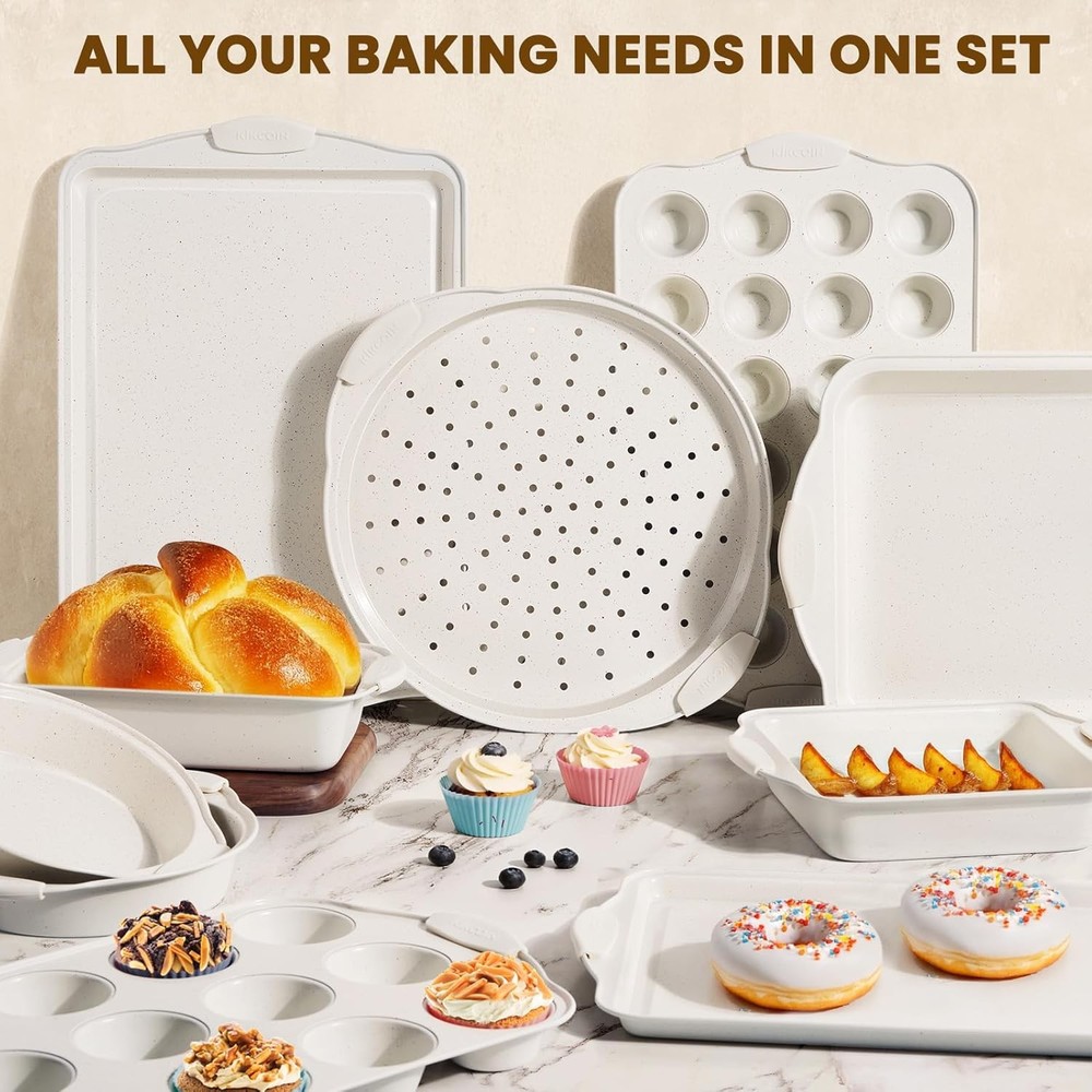 22 PCS Nonstick Baking Pans Set Stackable Bakeware Sets W/ Silicone Handles