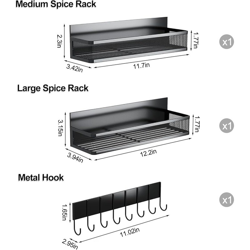 Magnetic Spice Rack Organizer W/ 8 Hooks Kitchen Refrigerator Storage Solutions