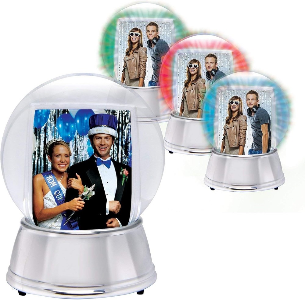 Large LED Light Up Photo Snow Globe w/Silver Base