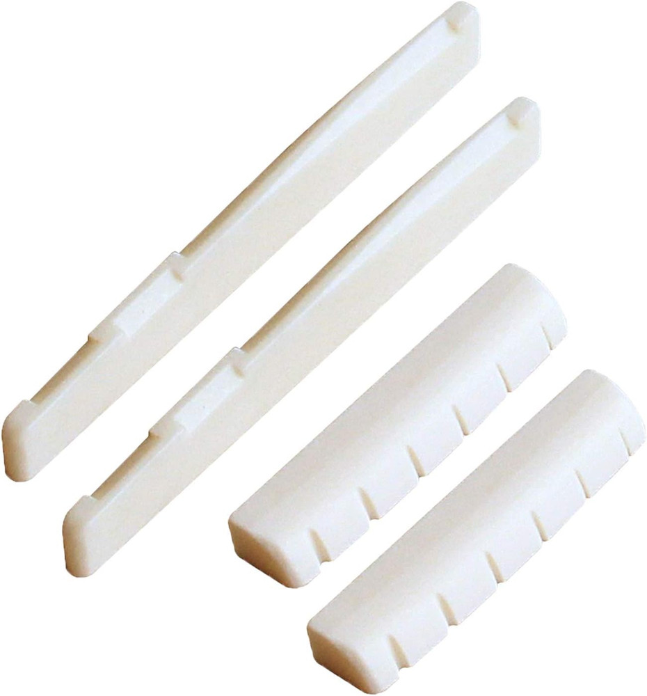 2 Sets 4Pcs 6 String Acoustic Guitar Bone Bridge Saddle and Nut Made ...