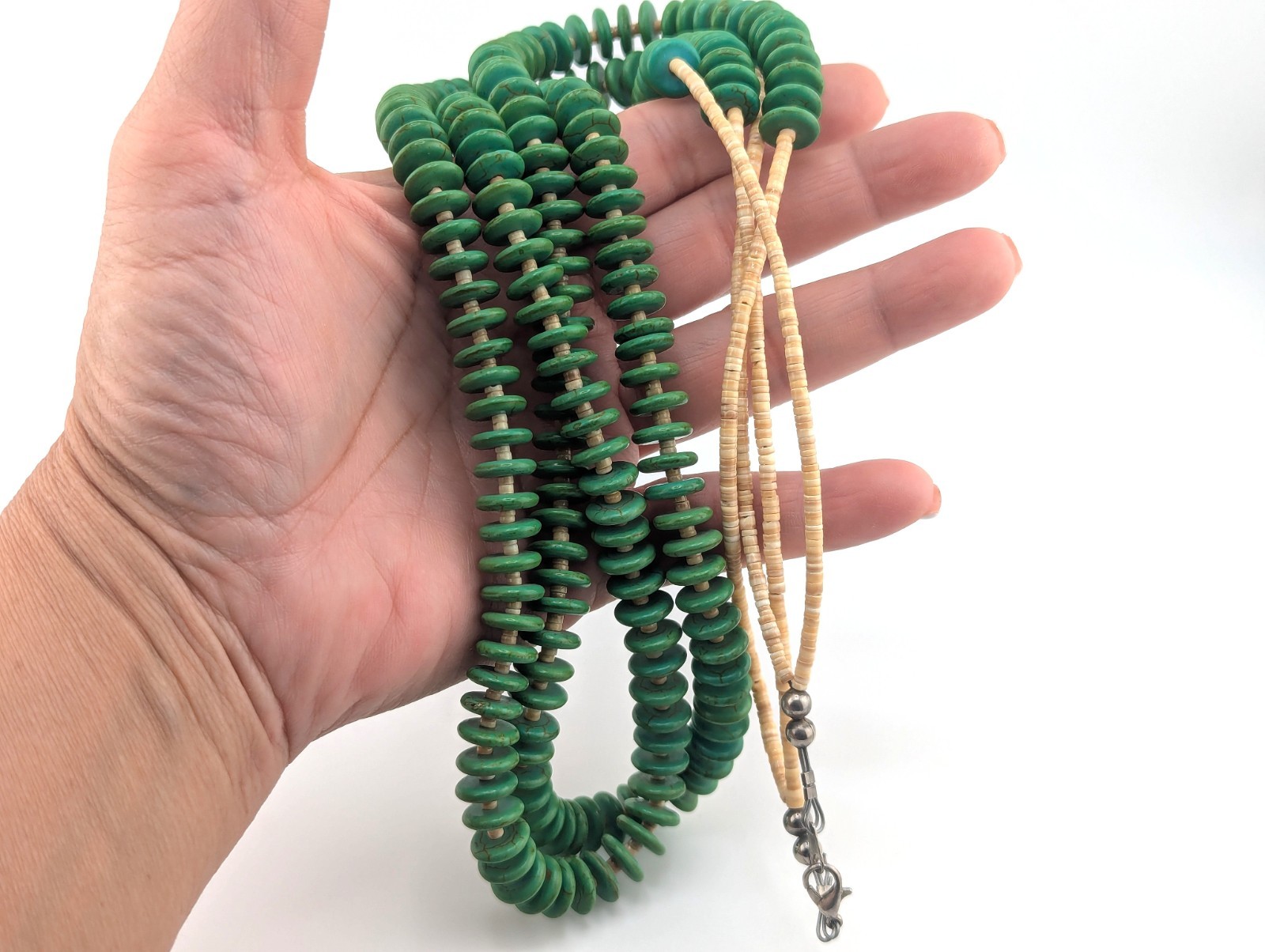 Navajo Necklace Gaspeite Discs 2 Strand Heishi Handmade Jewelry