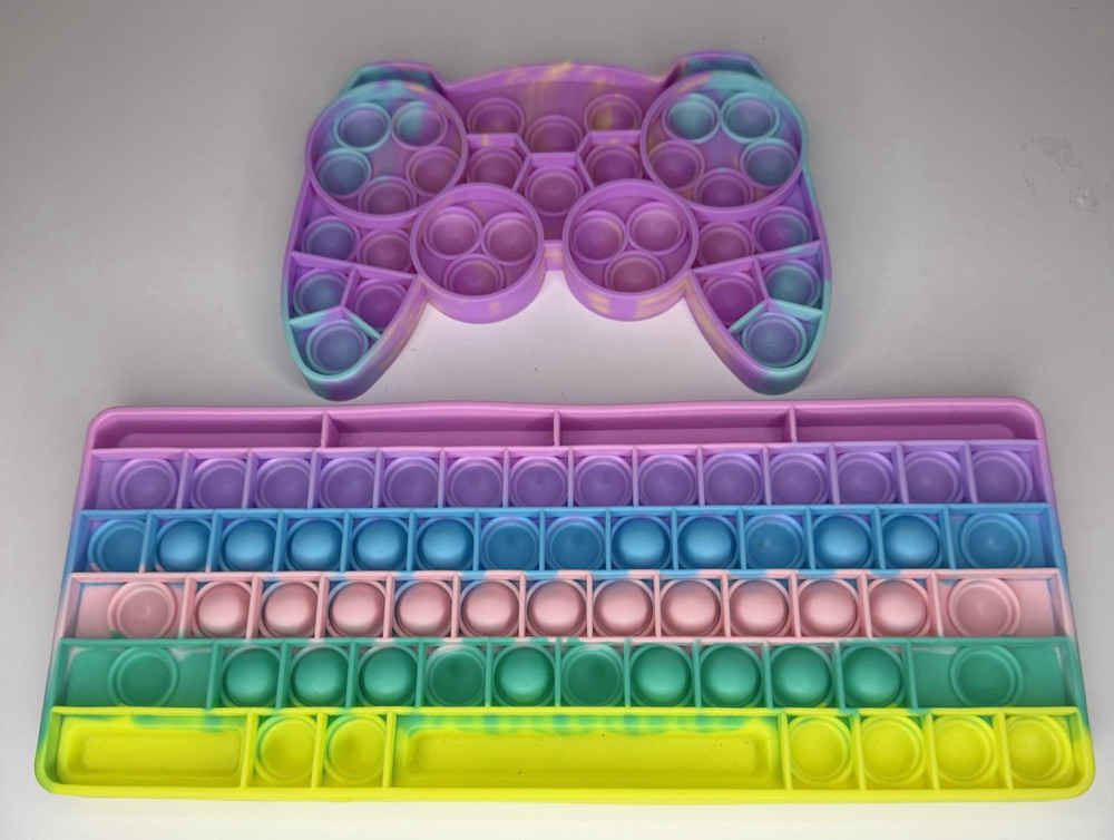 Pop It Sensory Fidget Keyboard & Game Controller Set | Rainbow Pastel | Used
