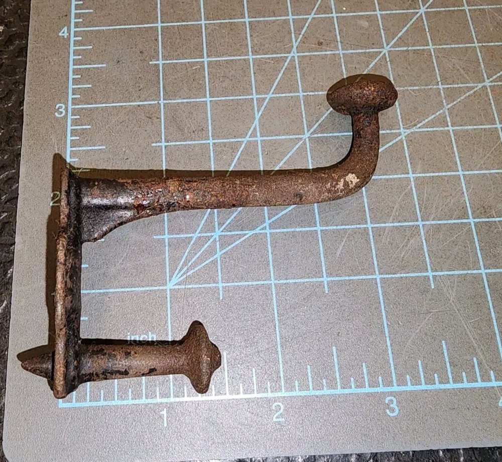 Antique Cast Iron Mushroom Tip Double Coat Hat Hook - gwB1