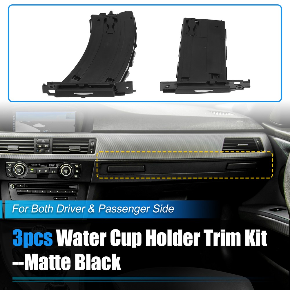 3Pcs Black Dashboard LH & RH Cup Holder Set & Trim Panel for BMW E90 E91 E92 E93