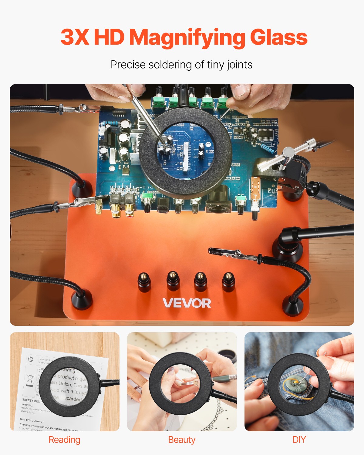 VEVOR Magnetic Helping Hands Soldering Station 3X Magnifying Lamp Air Gun Holder