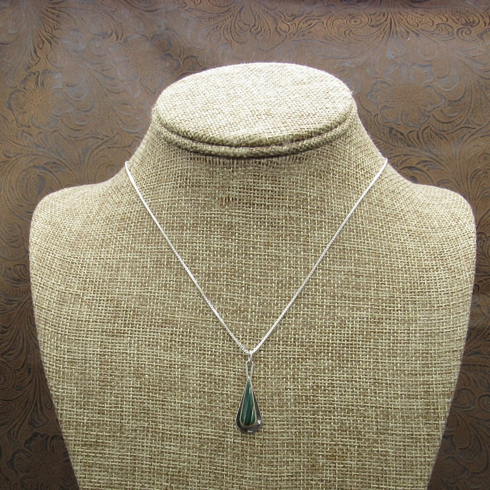 *Malachite Sterling Silver Teardrop Shaped Inlay Pendant