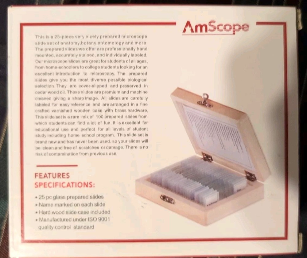 AM Scope 25 Prepared Biology Microscope Slides