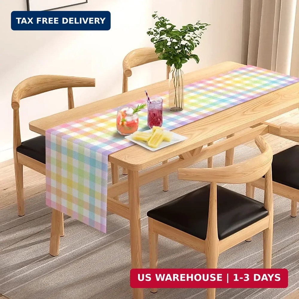 Pastel Easter Table Runner 13x72 Farmhouse Spring Dining Table Decor