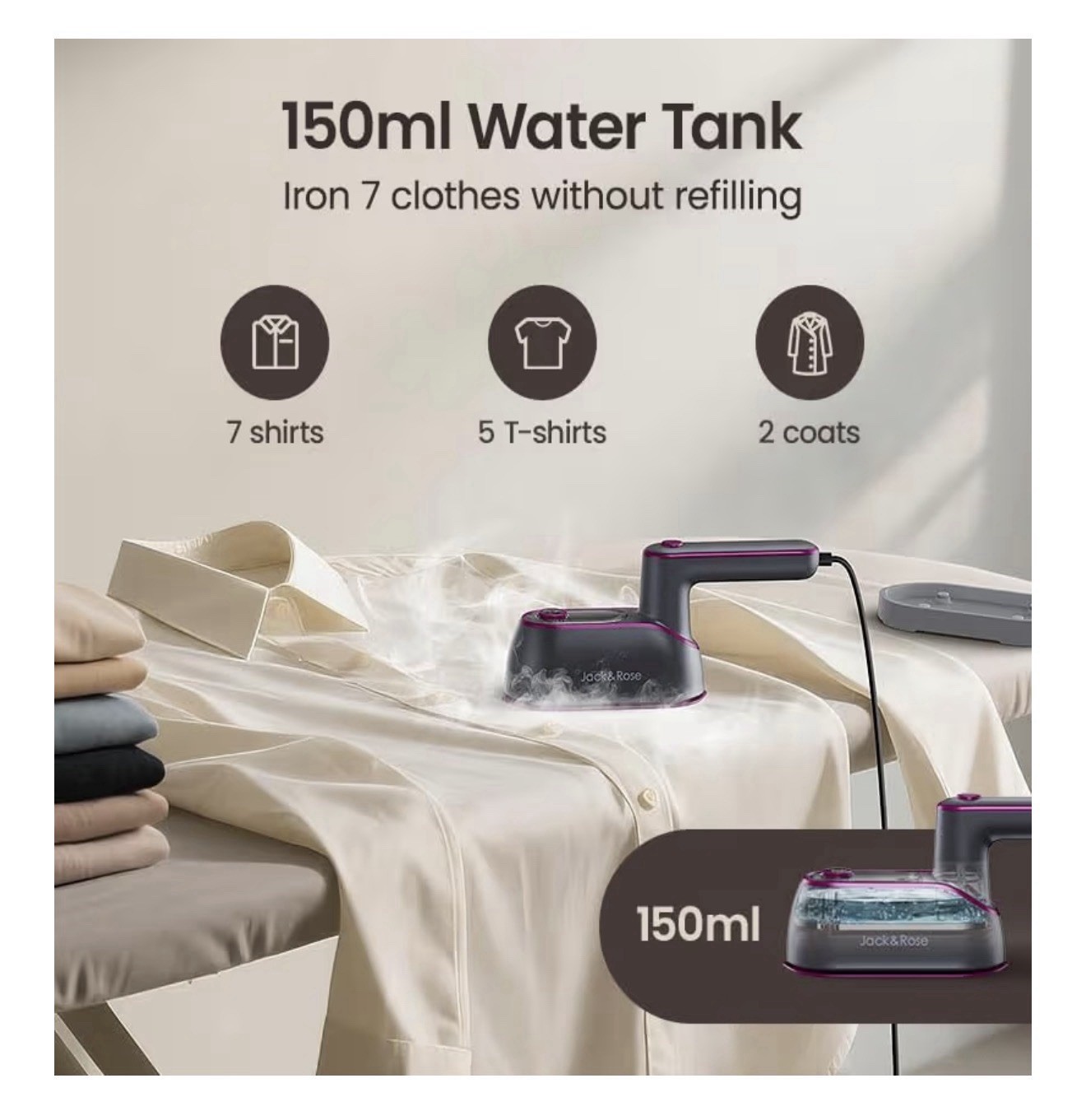 Jack ＆ Rose Travel Steamer Iron for Clothes,1200w Iron Steamer Portable Travel