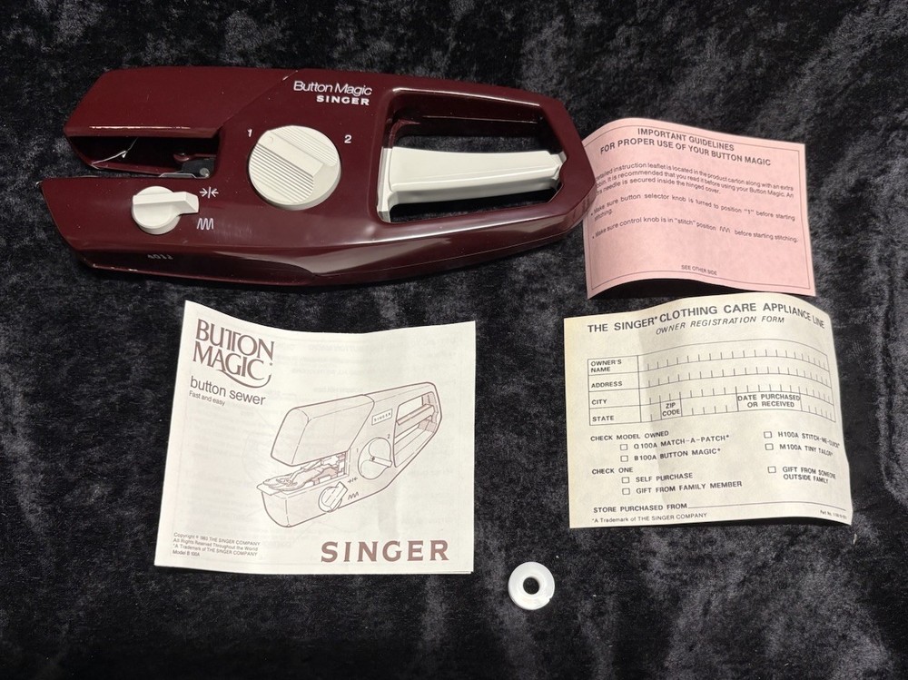 Vintage Model B100A Singer Button Magic Hand Held Button Sewer Original Box