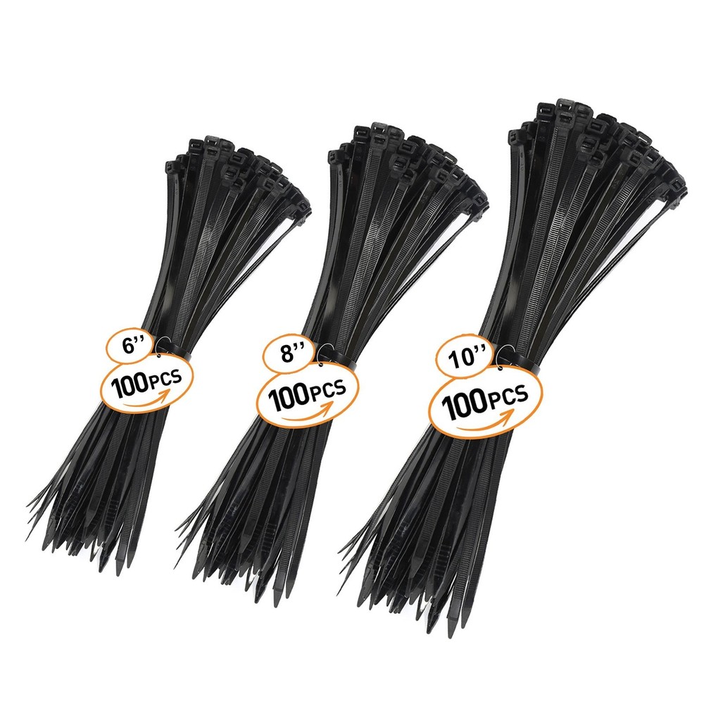 Zip Cable Ties Assorted Sizes 6"+8"+10" Heavy Duty UV Black Nylon