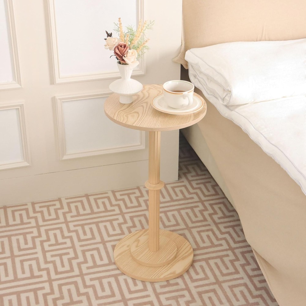 Drink Table Small Spaces Modern Round End Table W/ Fluted Wood Small Side Table
