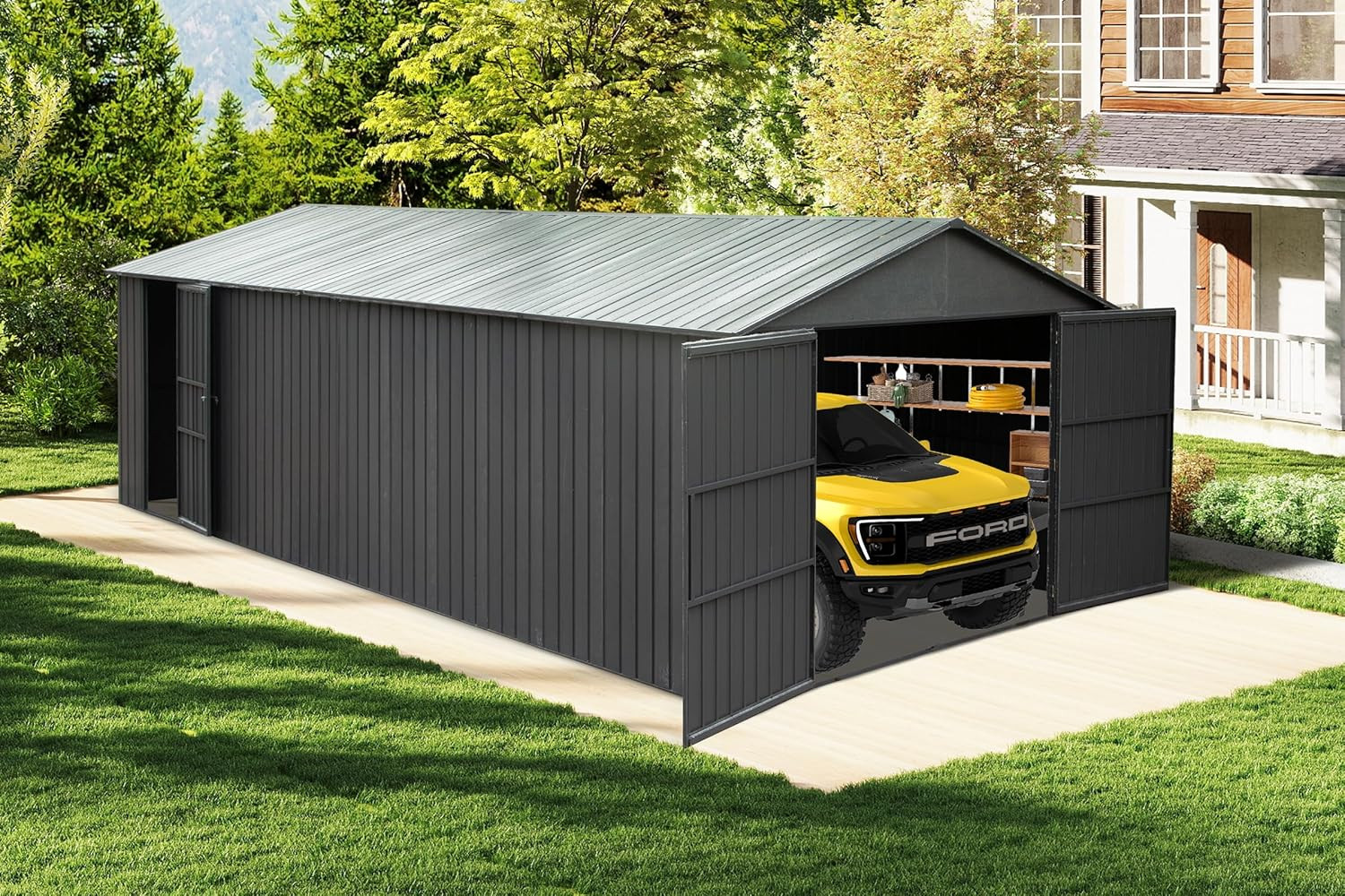 Domi 12x20FT Metal Garage Shed Carport with Lockable Doors