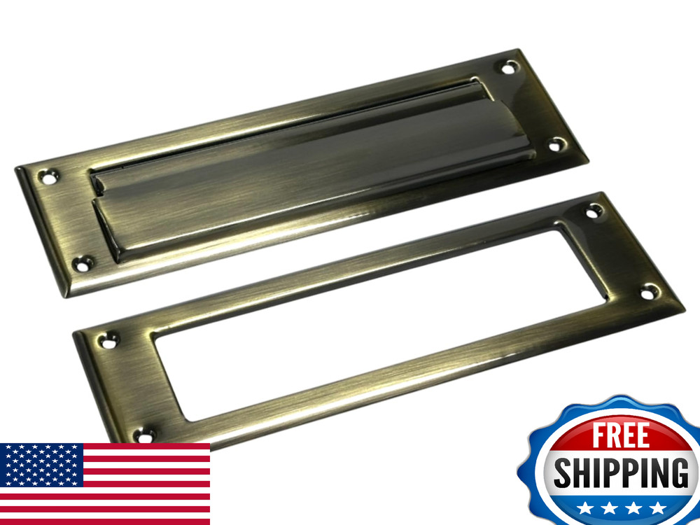 QCAA Solid Brass Mail Slot, with Solid Brass Interior Frame, 10" x 3", Antique B