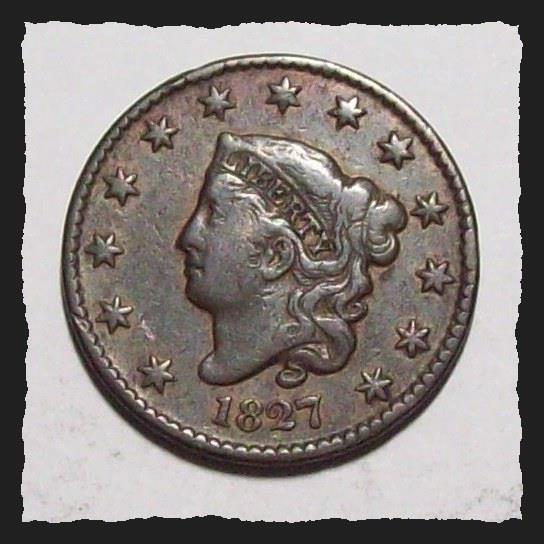 1827 Coronet Head Large CENT  Difficult Date ORIGINAL Sharp Fine+/ VF  #22C74
