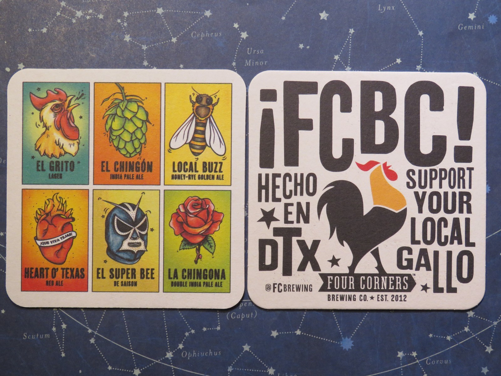 Beer Brewery Coaster ~ FOUR CORNERS Brewing Lager, Saison & Ales ~ Dallas, TEXAS