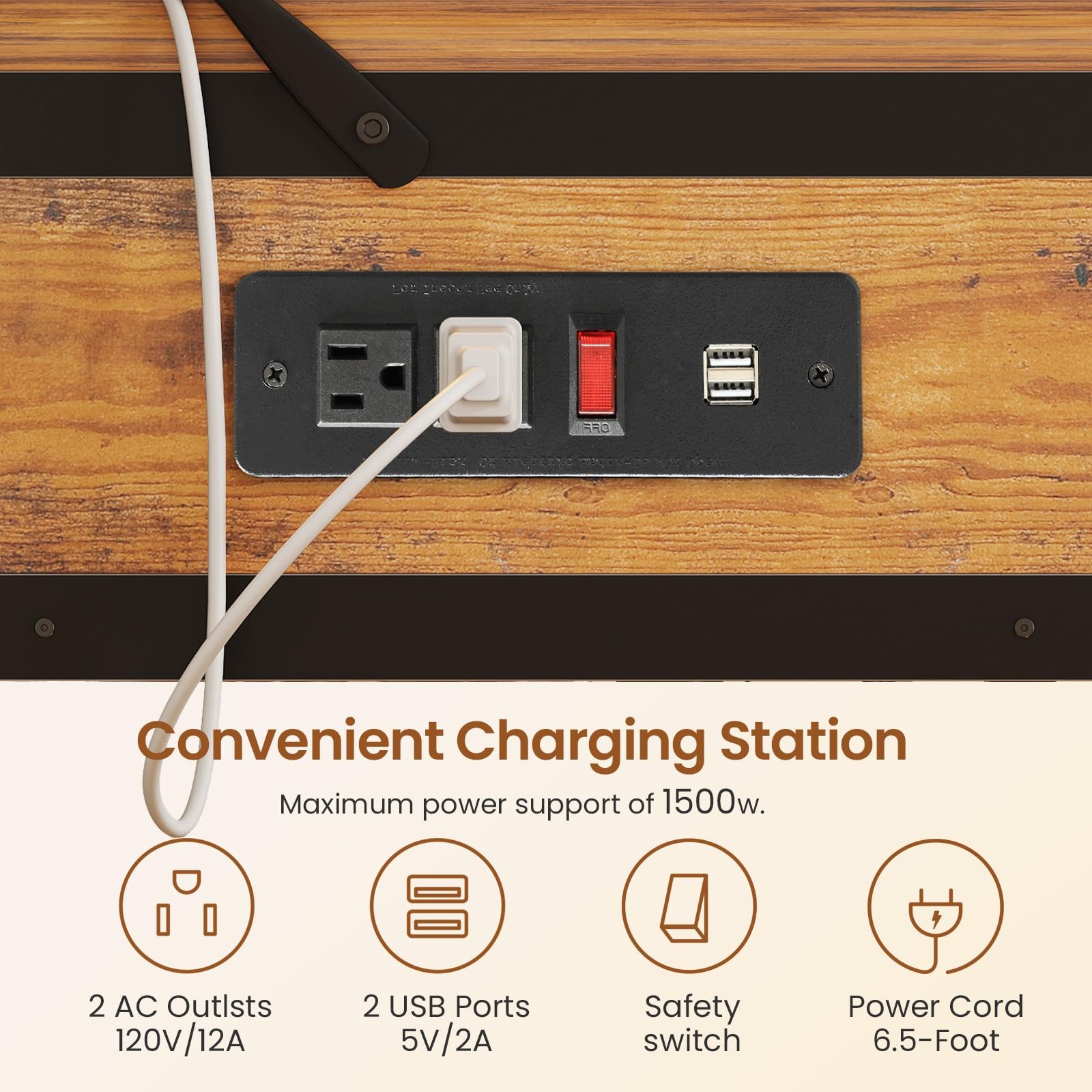 Bakers Rack with Storage and Power Outlet 35.4 inch Coffee Bar Cabinet