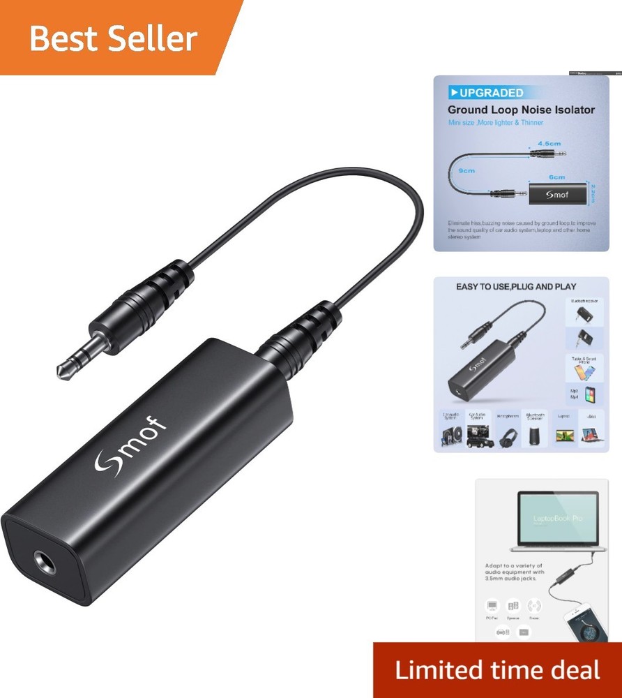 Upgraded Ground Loop Noise Isolator with 3.5mm Cable for Quiet Audio Experience