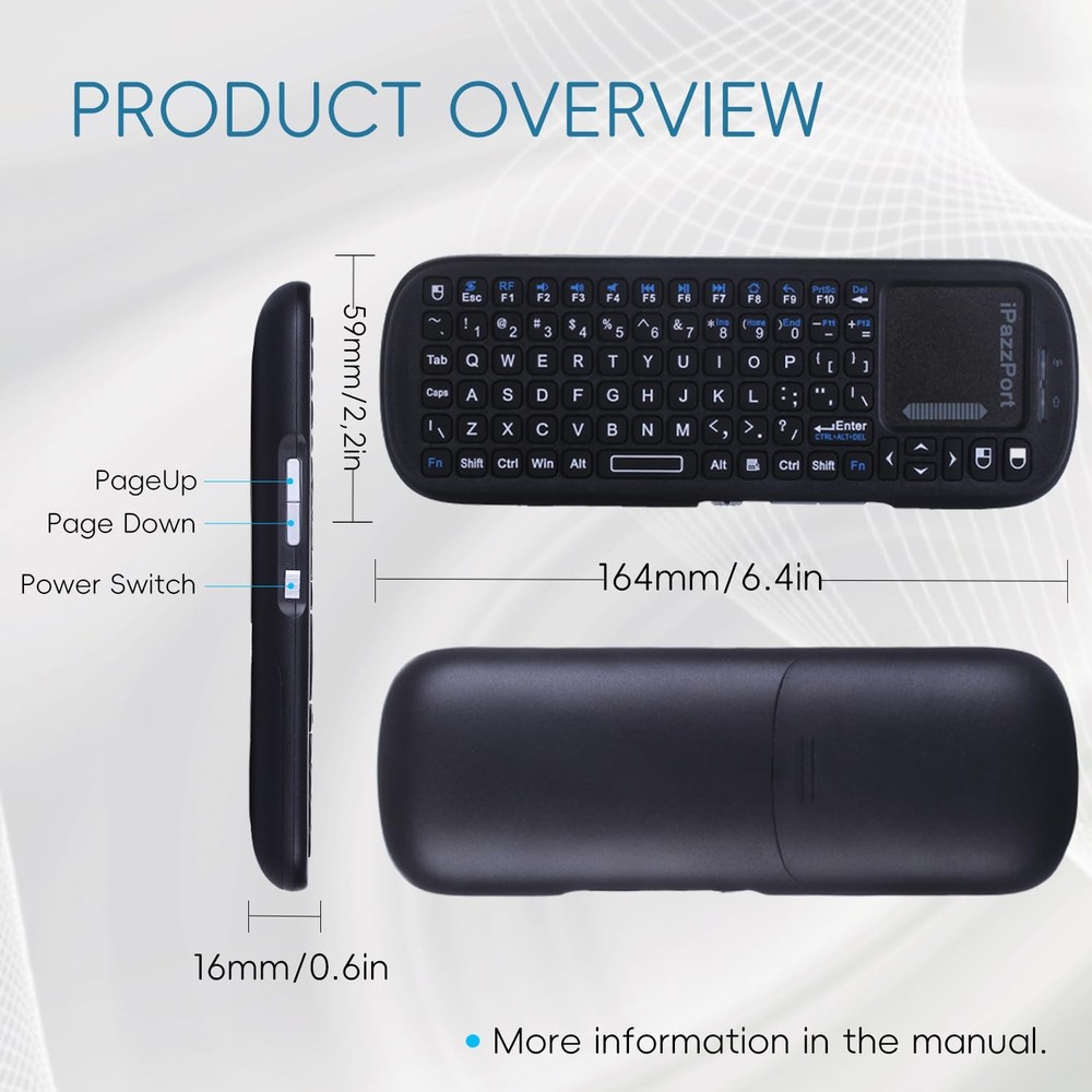 iPazzPort 2.4G+Bluetooth Wireless Mini Keyboard with Touchpad and Mouse Compa...