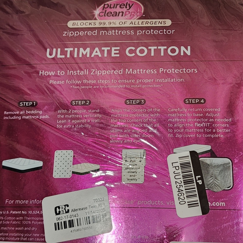 Allerease Purely Clean Pro Twin XL Zippered Mattress Protector Ultimate Cotton