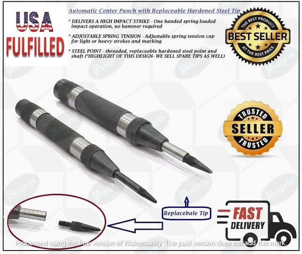 AD International Automatic Center Punch with Replaceable Hardened Steel Tip