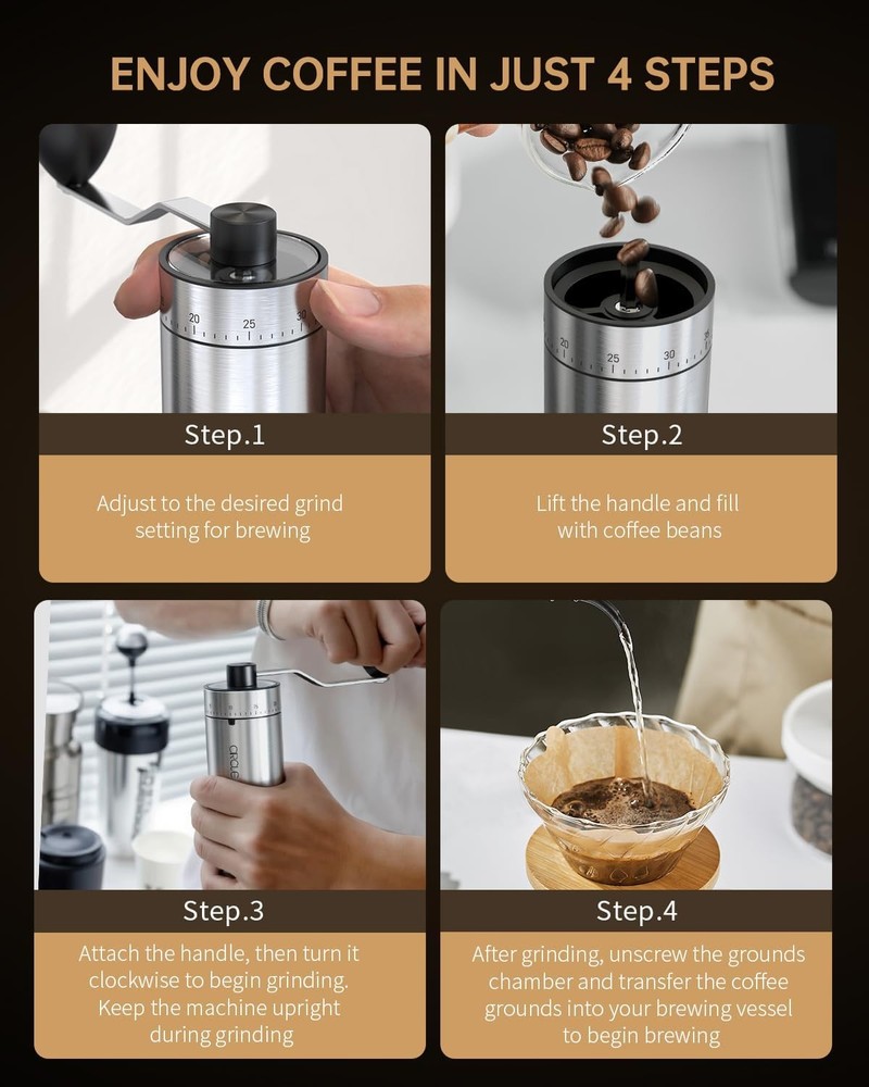 Manual Coffee Grinder with 40 External Adjustable Settings and Ceramic Conical B