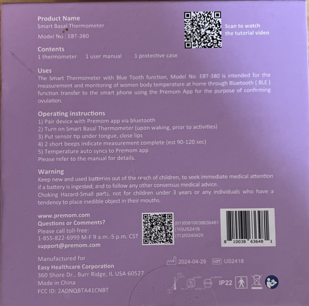 Smart Basal Thermometer, Period Tracker With Premom