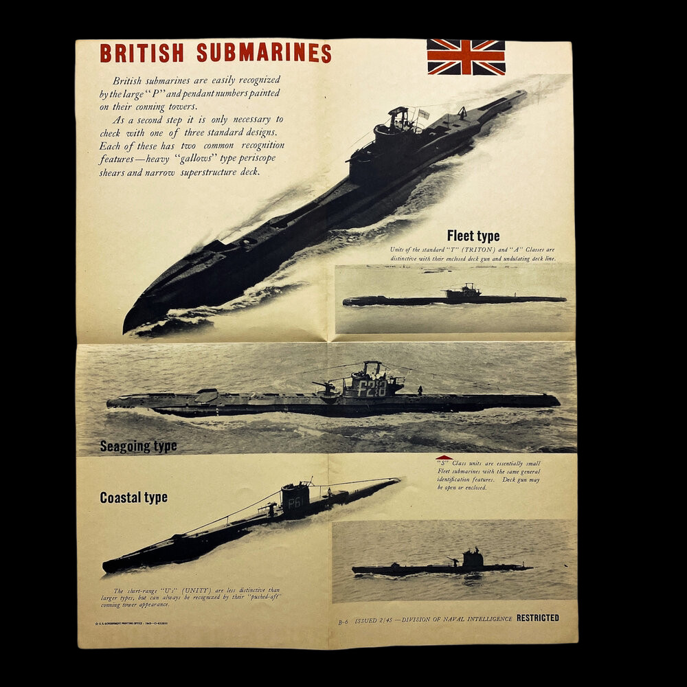 Rare Original WWII British Submarines Identification Poster Navy Intelligence