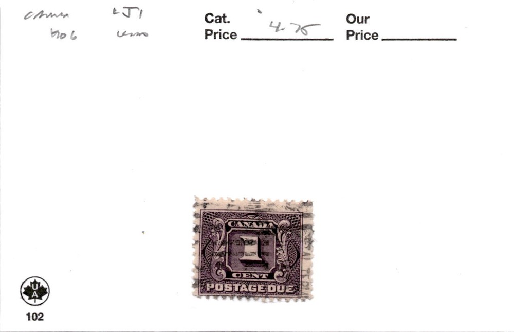 Canada, Postage Stamp, #J1 Used, 1906 Postage Due (AD)