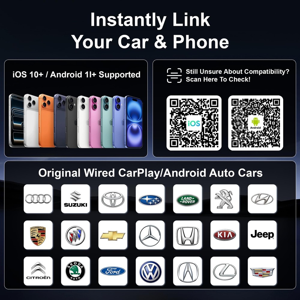 2026 Upgraded Mini Wireless CarPlay Adapter for CarPlay & Android Auto, Plug ...
