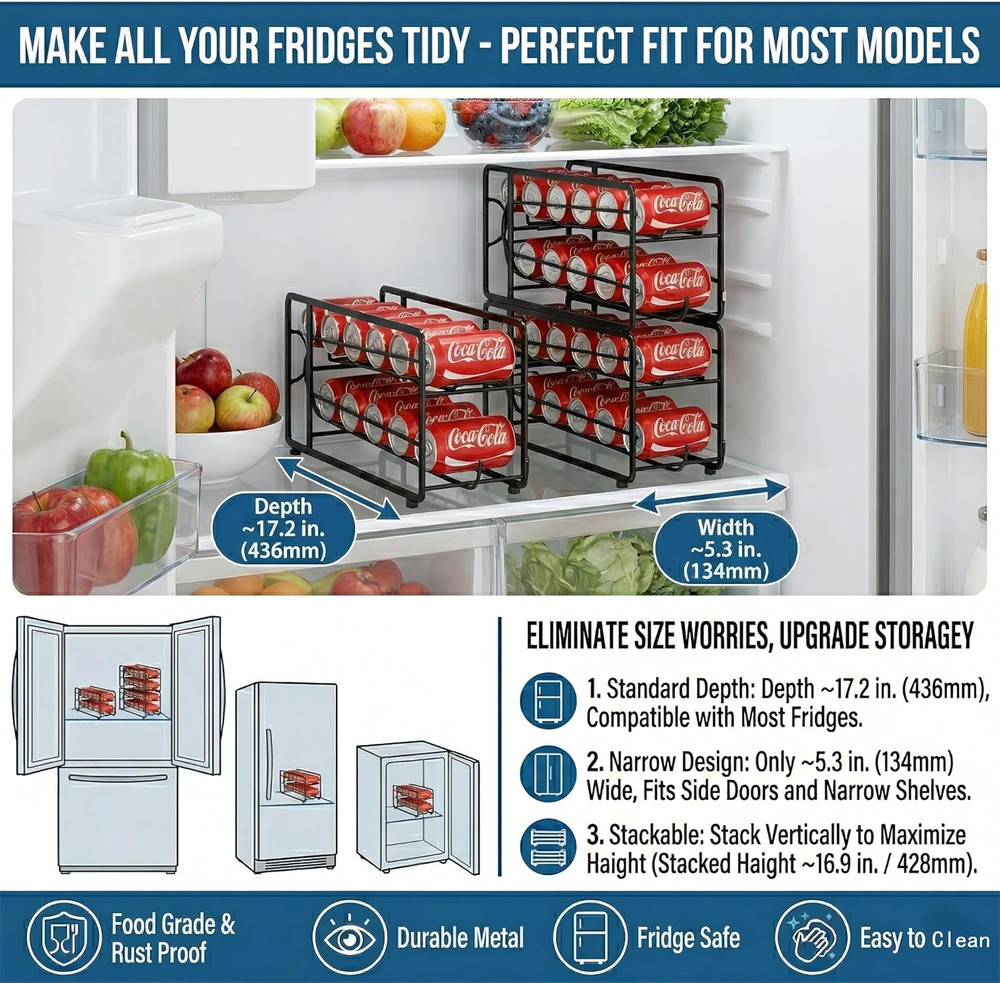 Soda Can Organizer Storage Rack, 2 Pack Stackable Beverage Soda Can Dispenser Or
