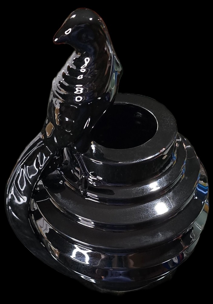 VTG MCM Black Ceramic Vase With Perching Bird