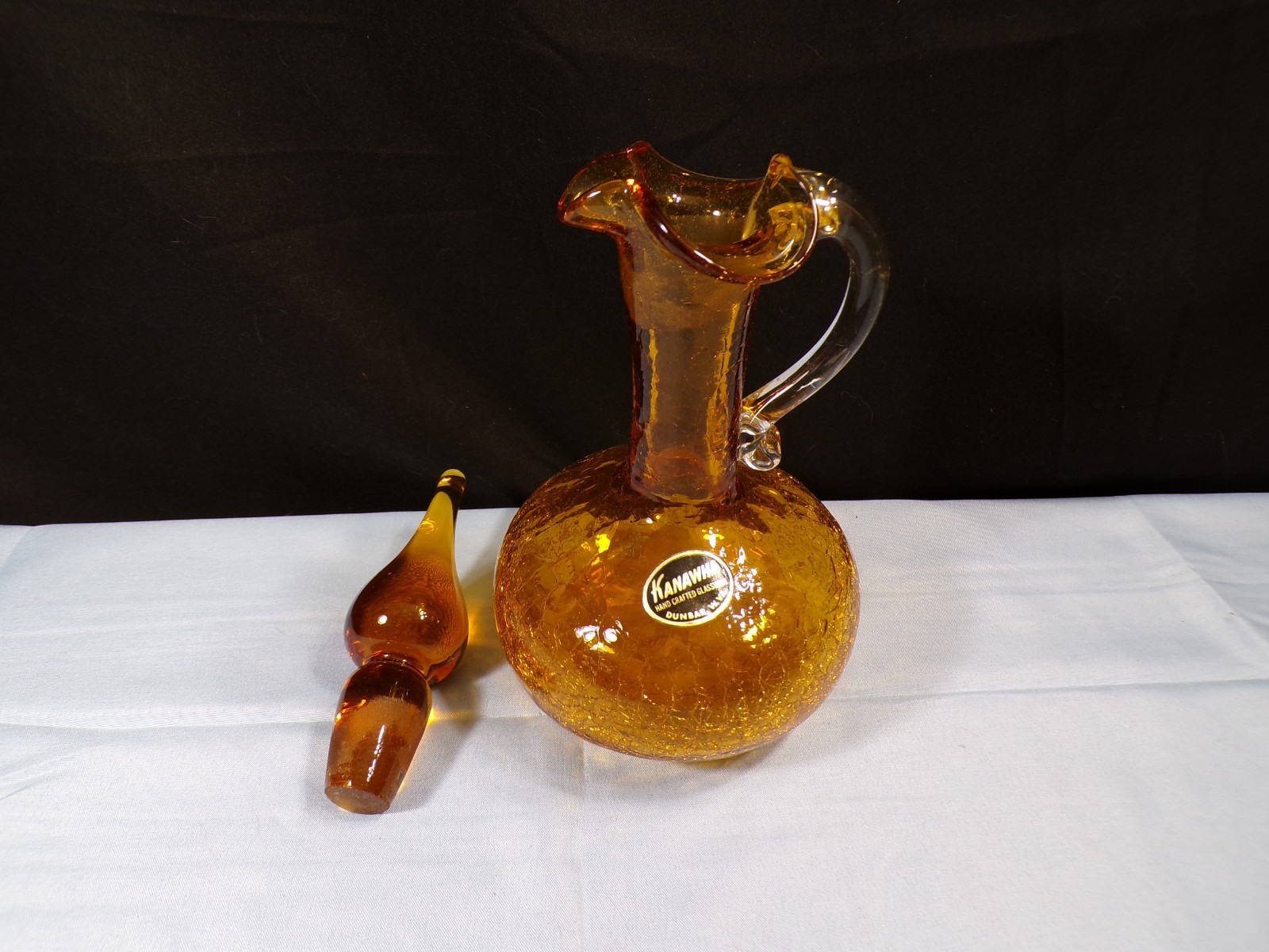 Kanawha Amber Crackle Glass Small Decanter w/ Stopper