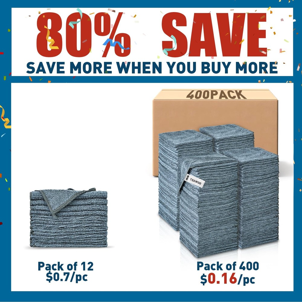 Gray Microfiber Cleaning Cloths Bulk Pack-400 Pack, Microfiber Towels Bulk, T...
