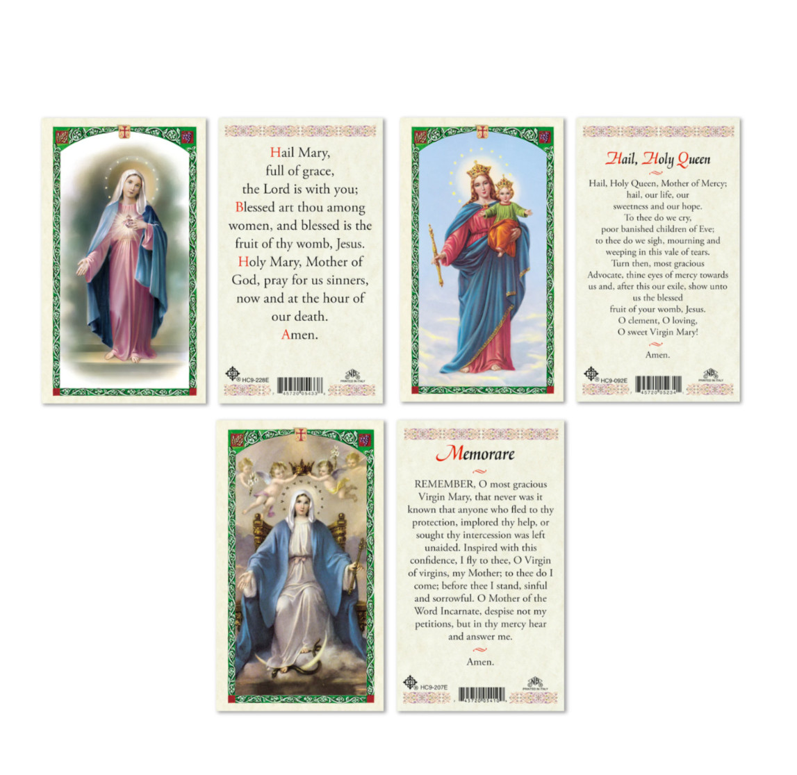 Laminated Hail Mary, Memorare, & Hail Holy Queen Prayer Card Set Marian Catholic