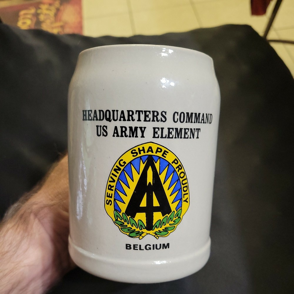 Rare Headquartersl Command US ARMY Element Belgium 20 oz  Beer Stein Mug