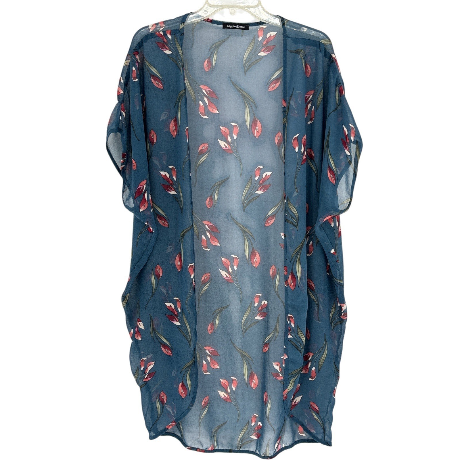 Sheer Floral Kimono Duster Women One Size Open Front Boho Hippie Lightweight