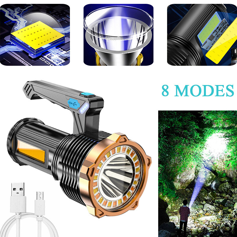 LED Flashlight Handheld Torch Lamp Worklight USB Rechargeable Small Light 8 Mode
