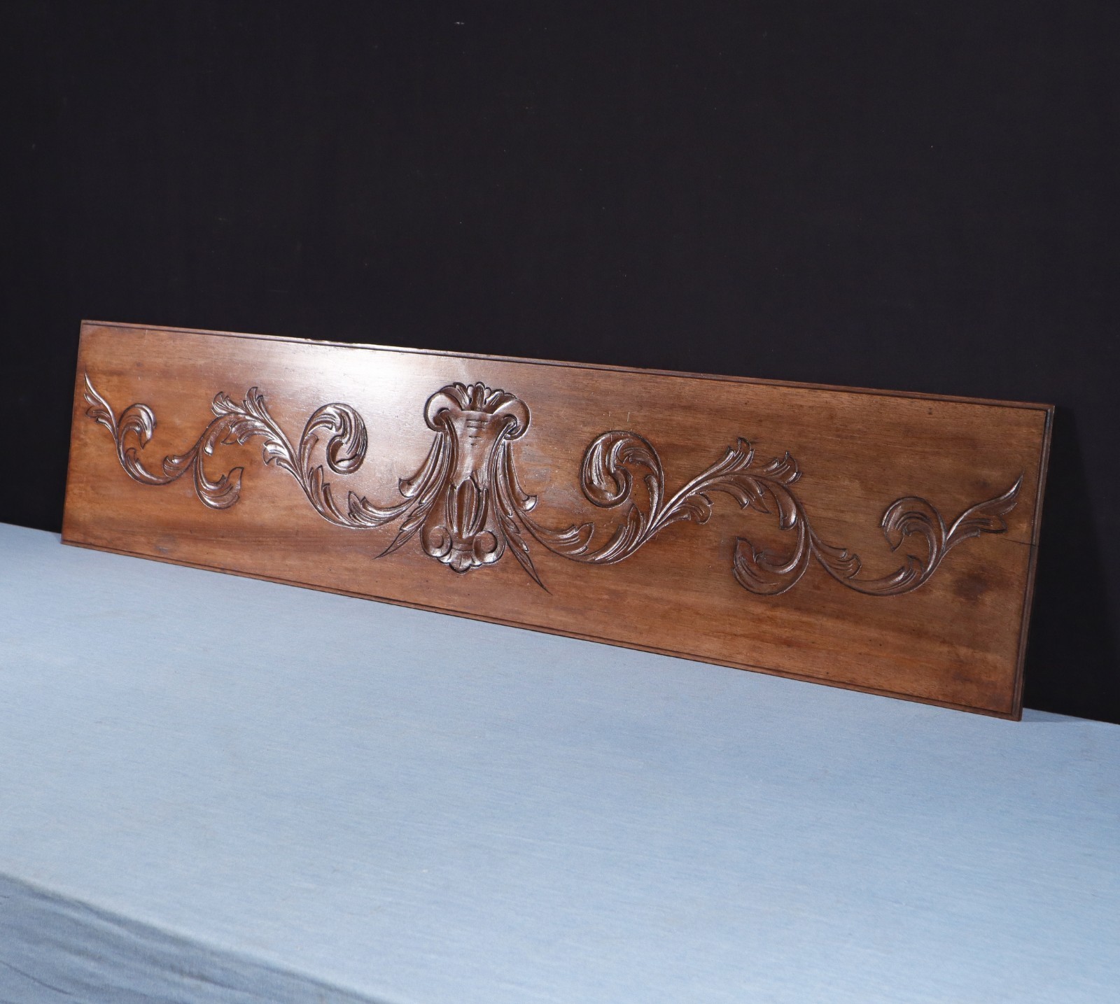 45" Wide Antique French Solid Walnut Wood Panel/Crest Pediment w/Carvings